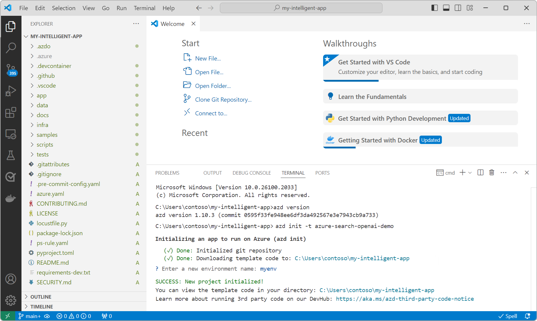 Screenshot des in der Explorer-Ansicht in Visual Studio Code geöffneten Projektverzeichnisses 