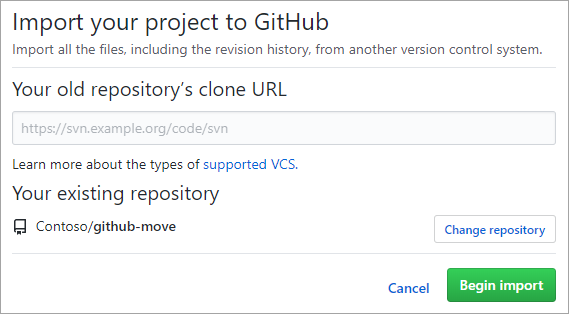 Screenshot des GitHub-Migrationstools.