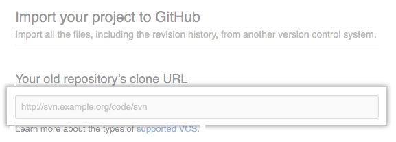 Screenshot des Textfelds der URL des alten Repositorys.