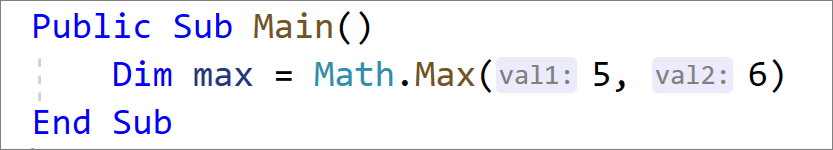 Inlineparameternamenhinweise für Visual Basic