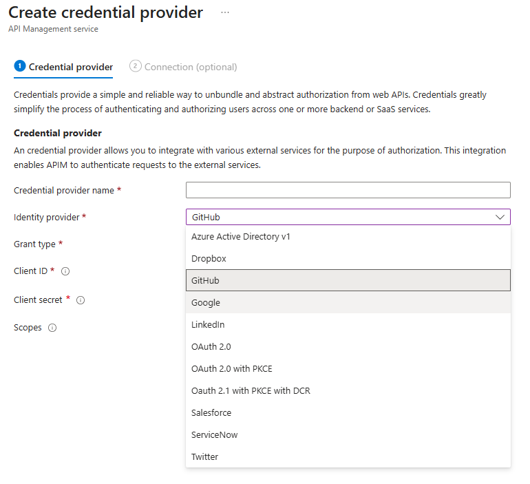 Screenshot of identity providers listed in the portal.