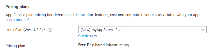 Screenshot that shows plan options.