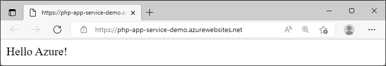 Screenshot of the updated sample app running in Azure, showing Hello Azure.