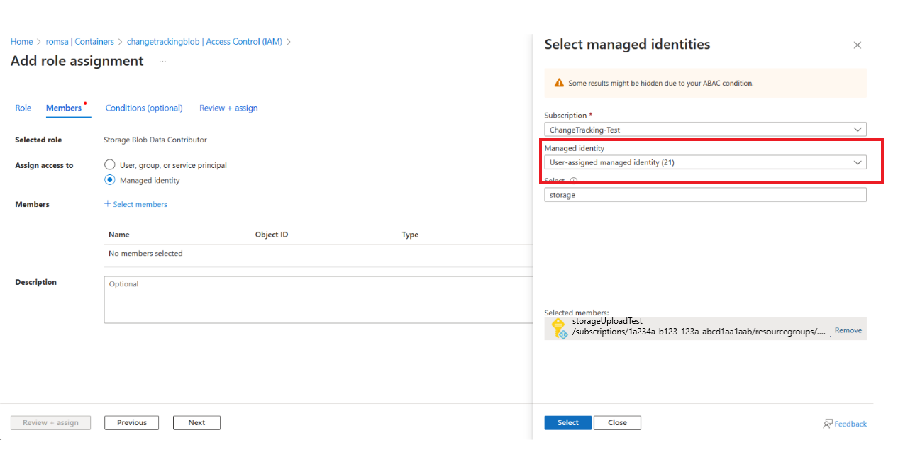 Screenshot that shows adding the role to user-assigned managed identity.