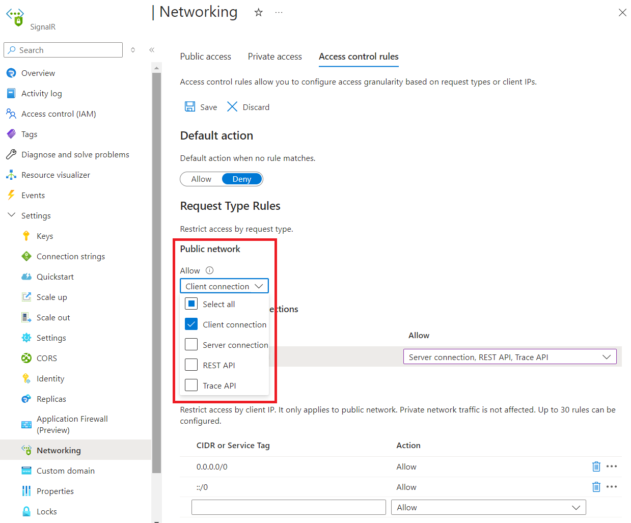 Edit public network ACL on portal