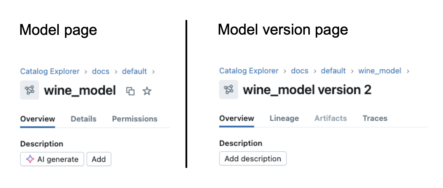 Add model or model version description in Unity Catalog.
