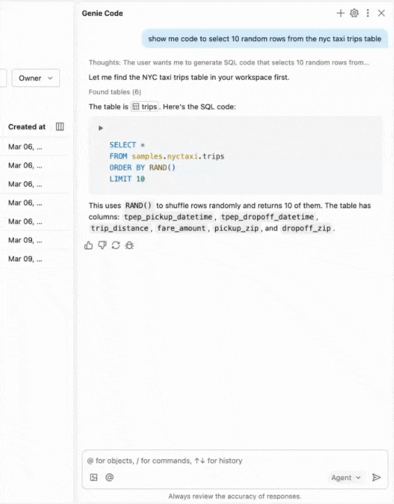 Run SQL code in assistant pane.