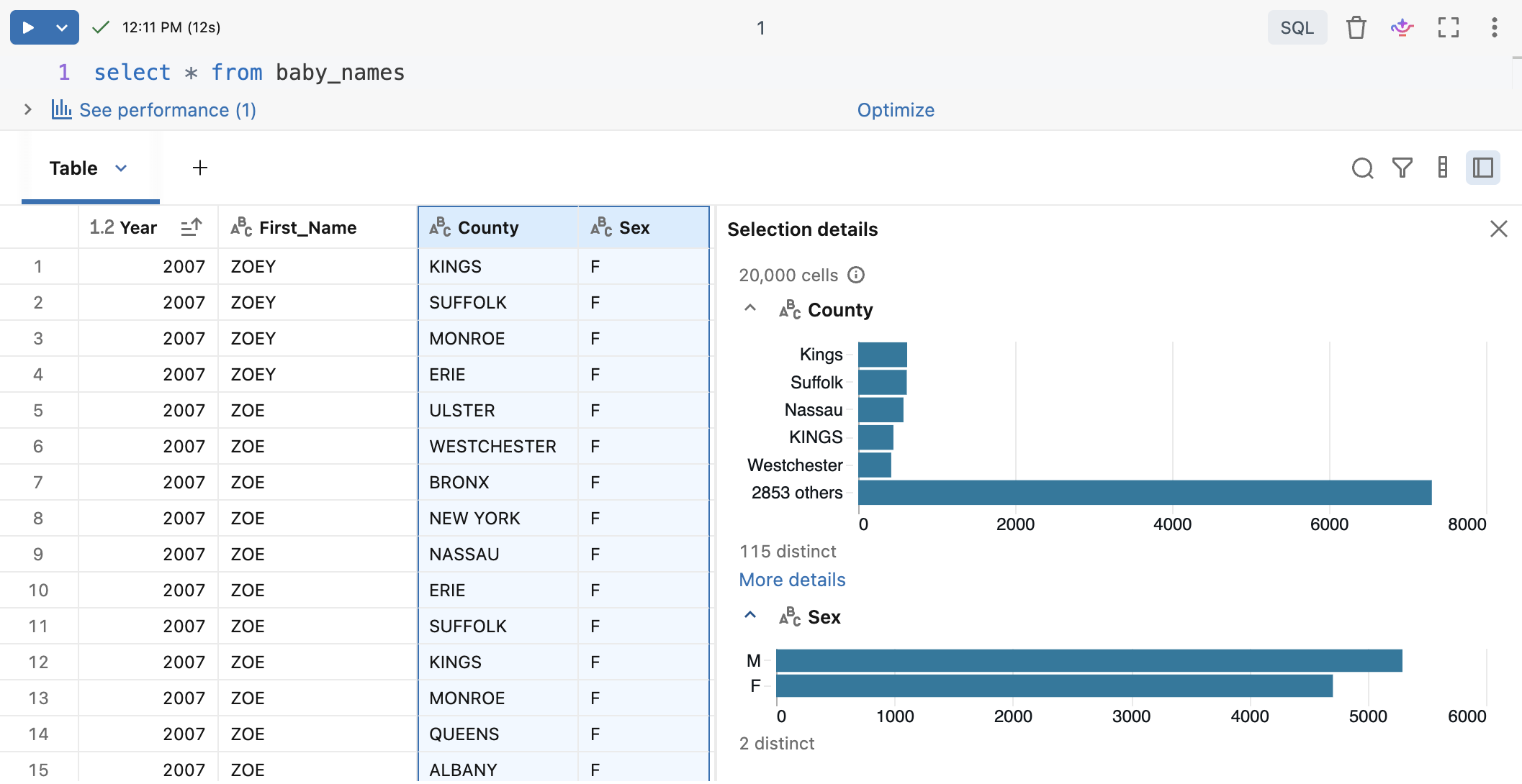 profile from selection details