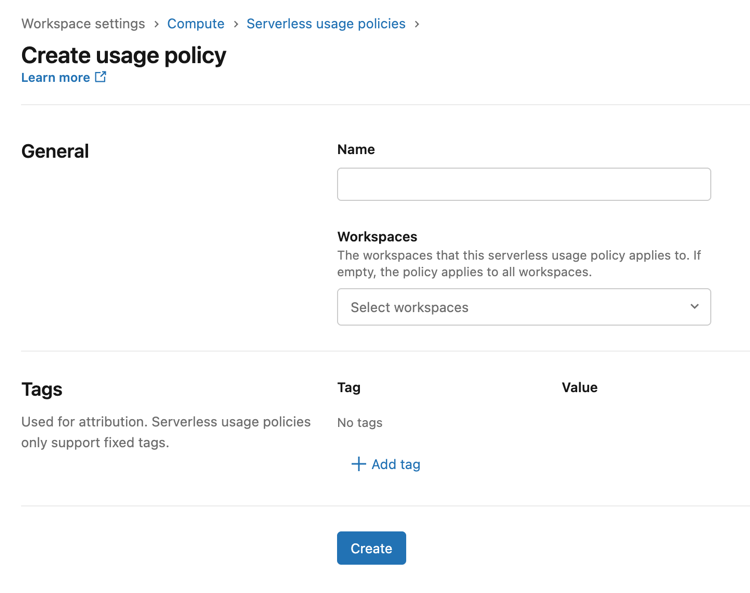 Create serverless usage policy UI