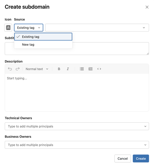 Create subdomain modal