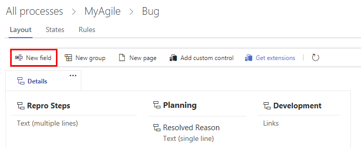 Screenshot shows the process page for a WIT with New field highlighted.