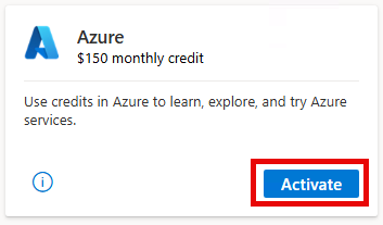 A screenshot of the Azure Monthly credit activation page.