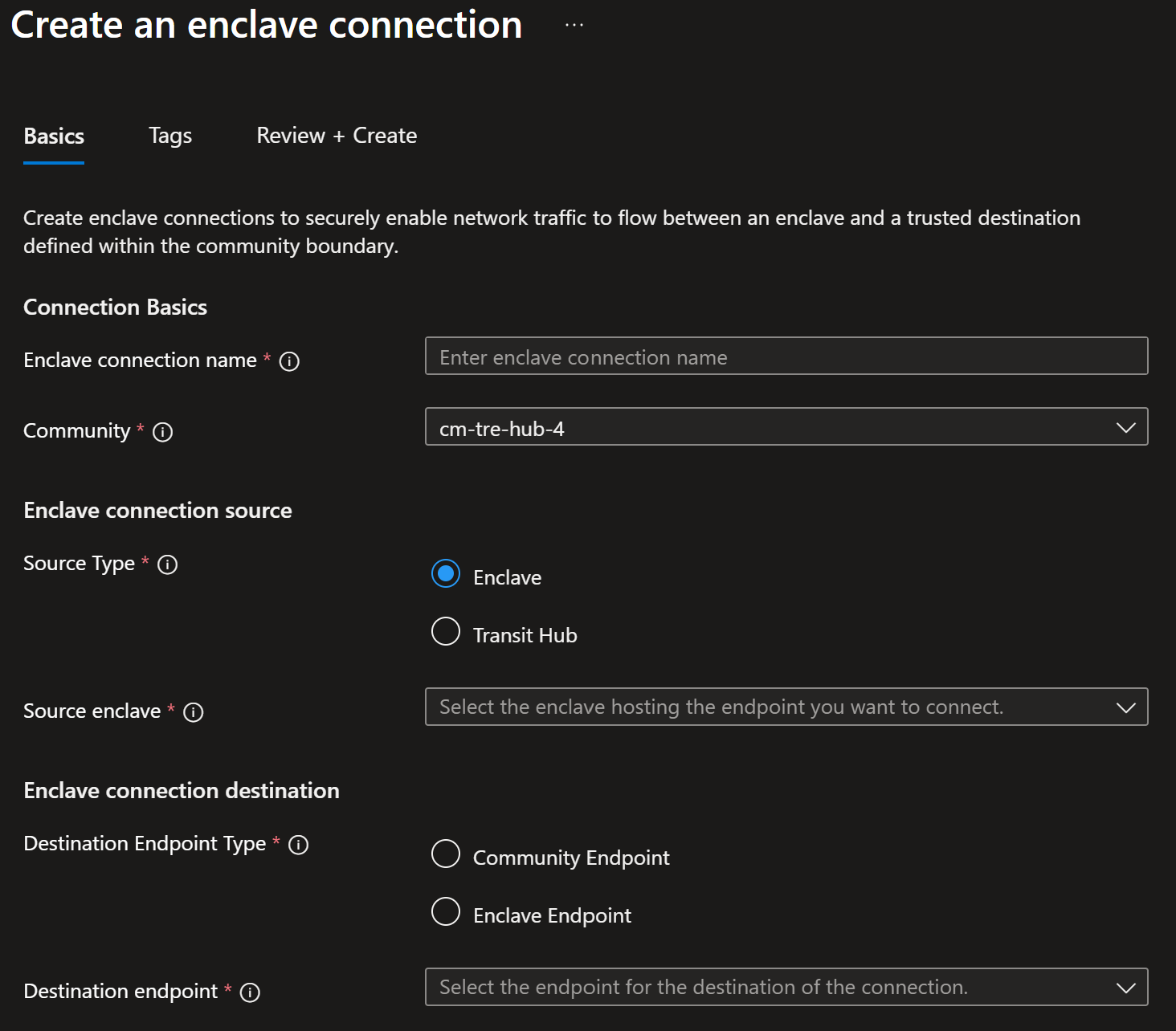 Screenshot showing enclave creation page with Enclave source selected.