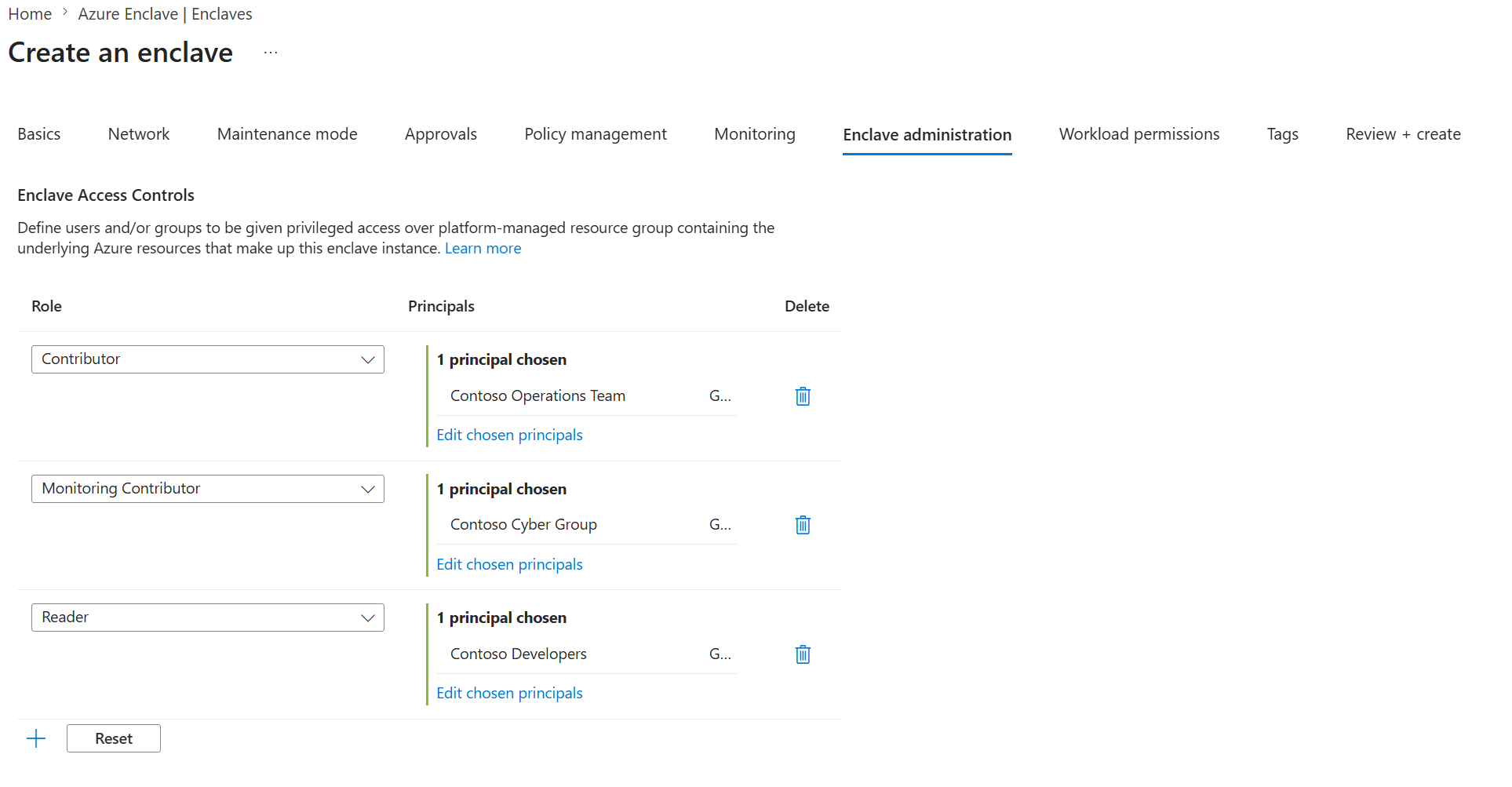 Screenshot showing Enclave Administration settings in Azure Enclave.