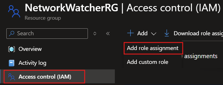 Screenshot showing resource group add role selection in the portal.
