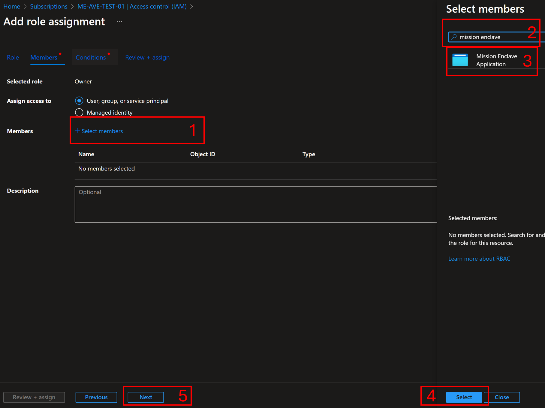 Screenshot showing how to select the Mission Enclave app in the portal.