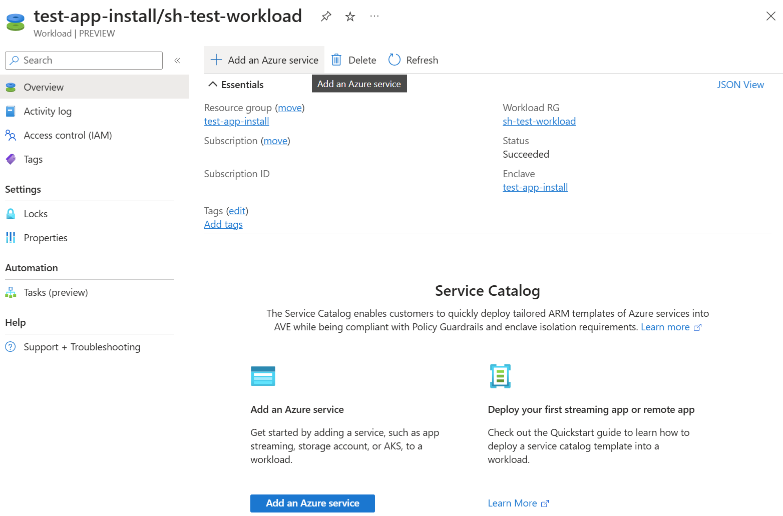 Screenshot showing workload overview page.