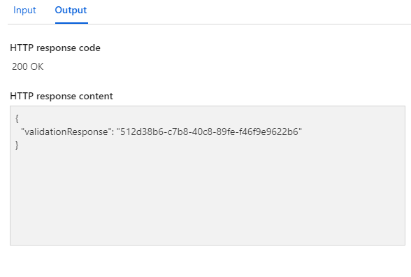 Screenshot of the Event Grid subscription validation output showing a 200 OK response.