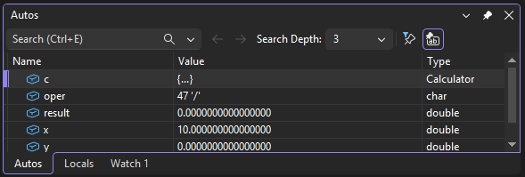 Screenshot of the Visual Studio debugger Autos window.