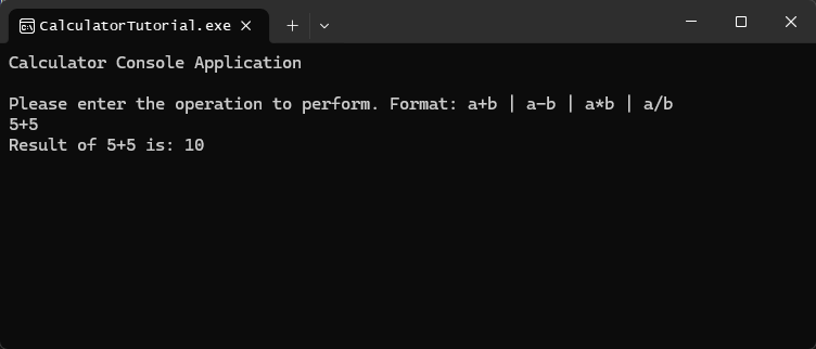 Screenshot of a command window showing the results of running the program.