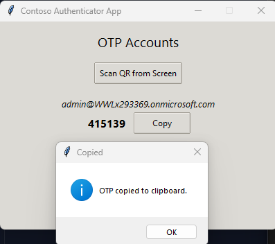 opy OTP from screen