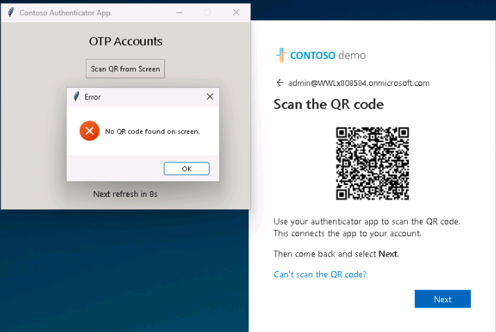 QR code is visible but is NOT found