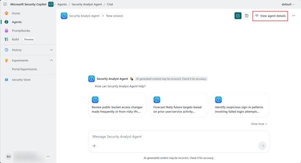 Image of Security Analyst Agent - new chat session