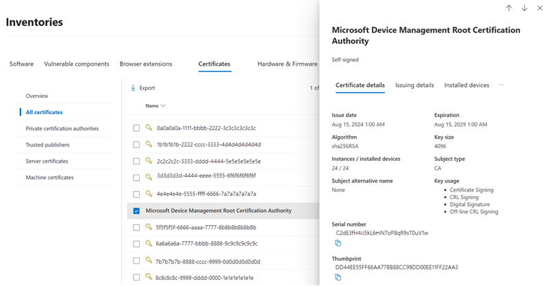 Screenshot of the certificate details page