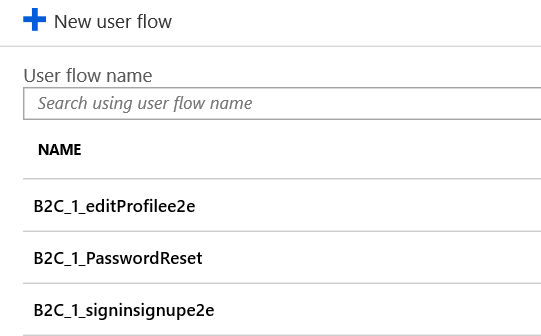 Screenshot of user flow policies on the Microsoft Entra B2C User flows policies page.