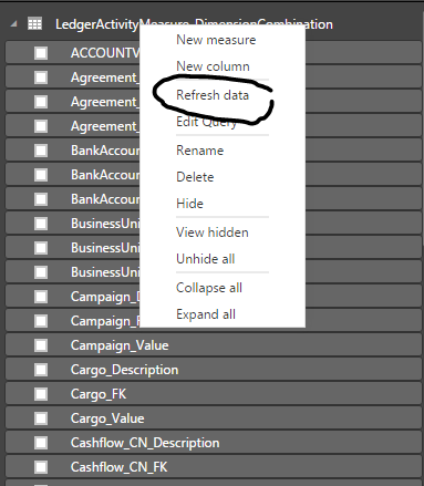 Screenshot of refresh data dialog.