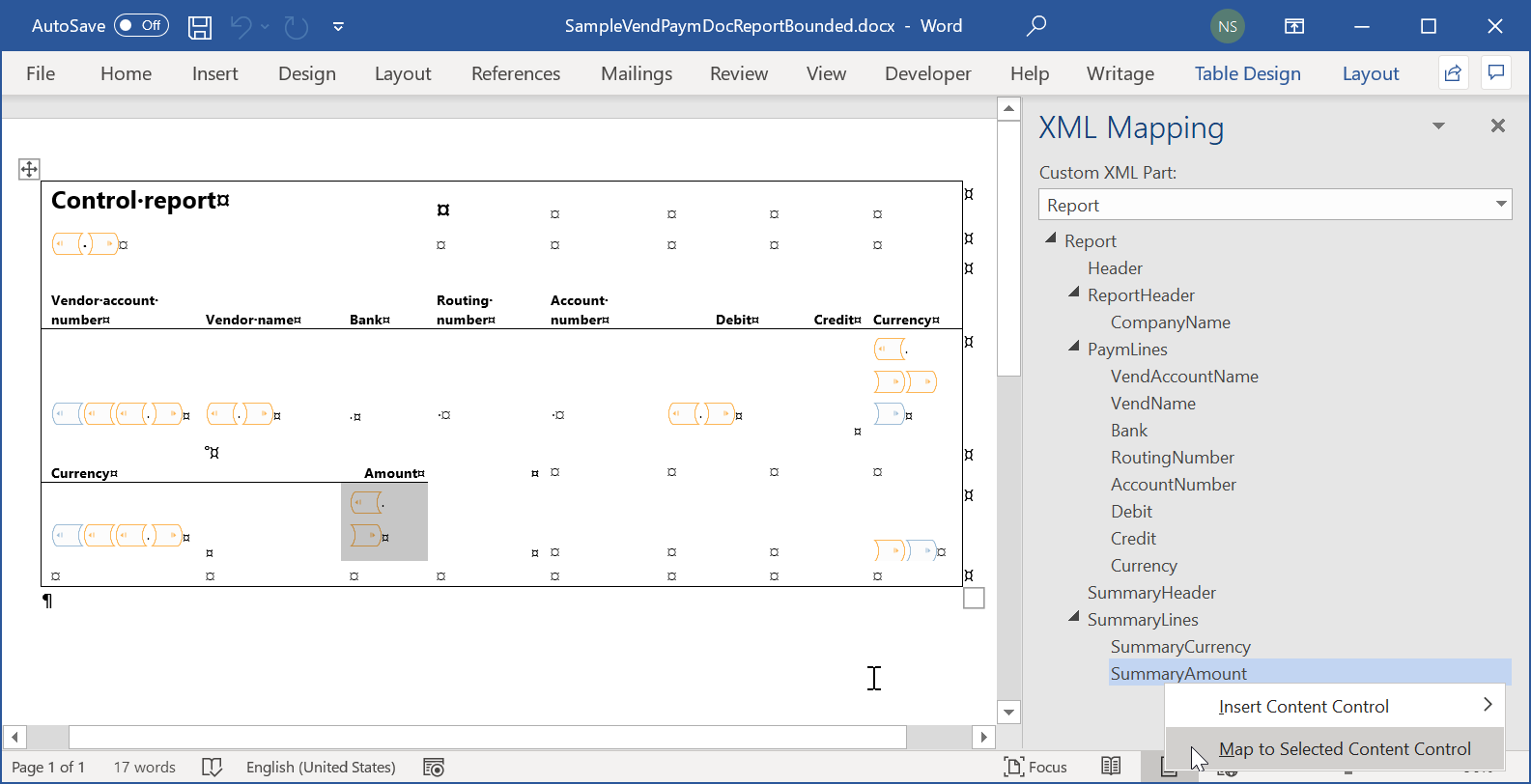 Screenshot of the Word template preview in the desktop application.