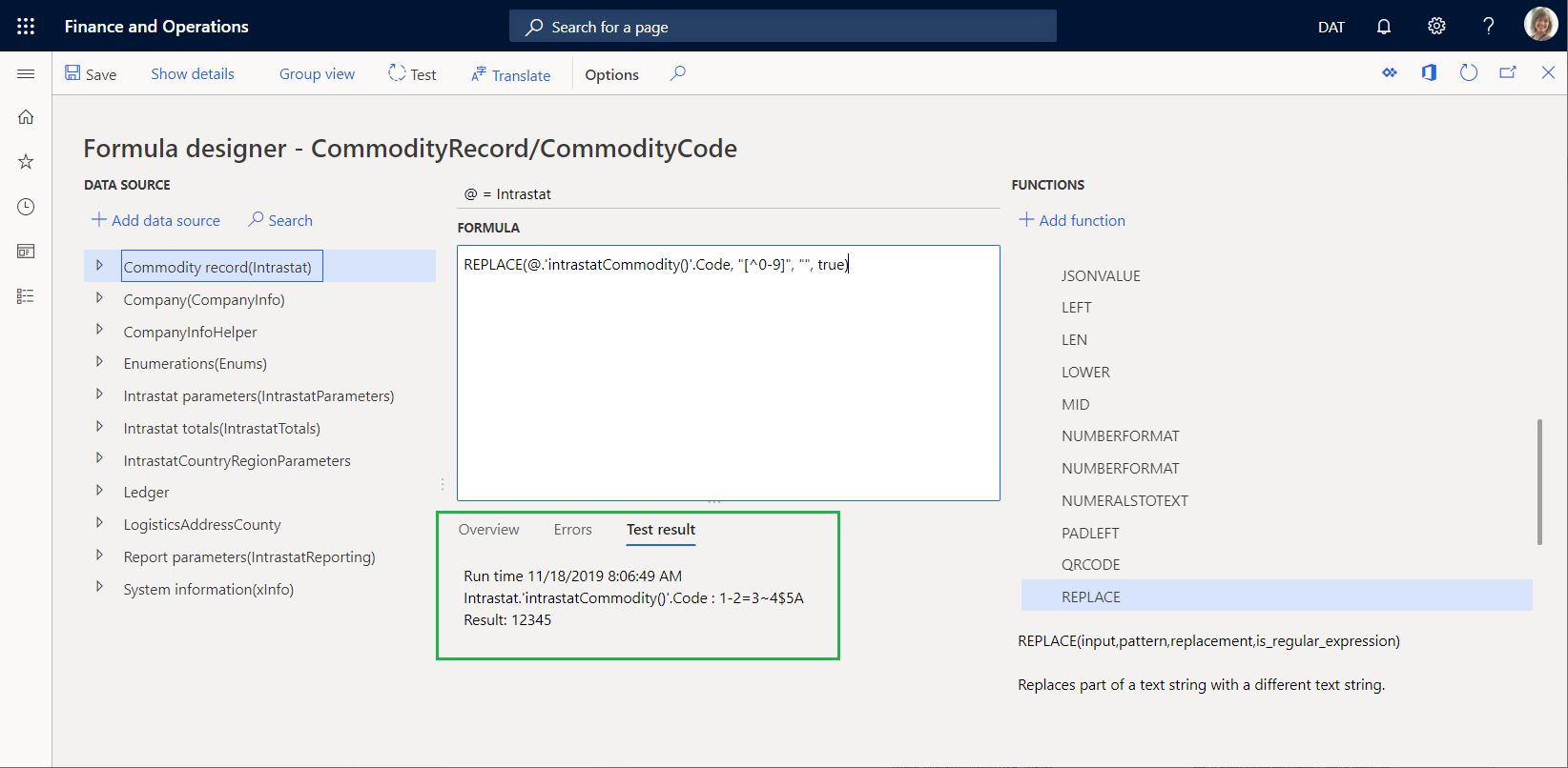 Screenshot of a test result.