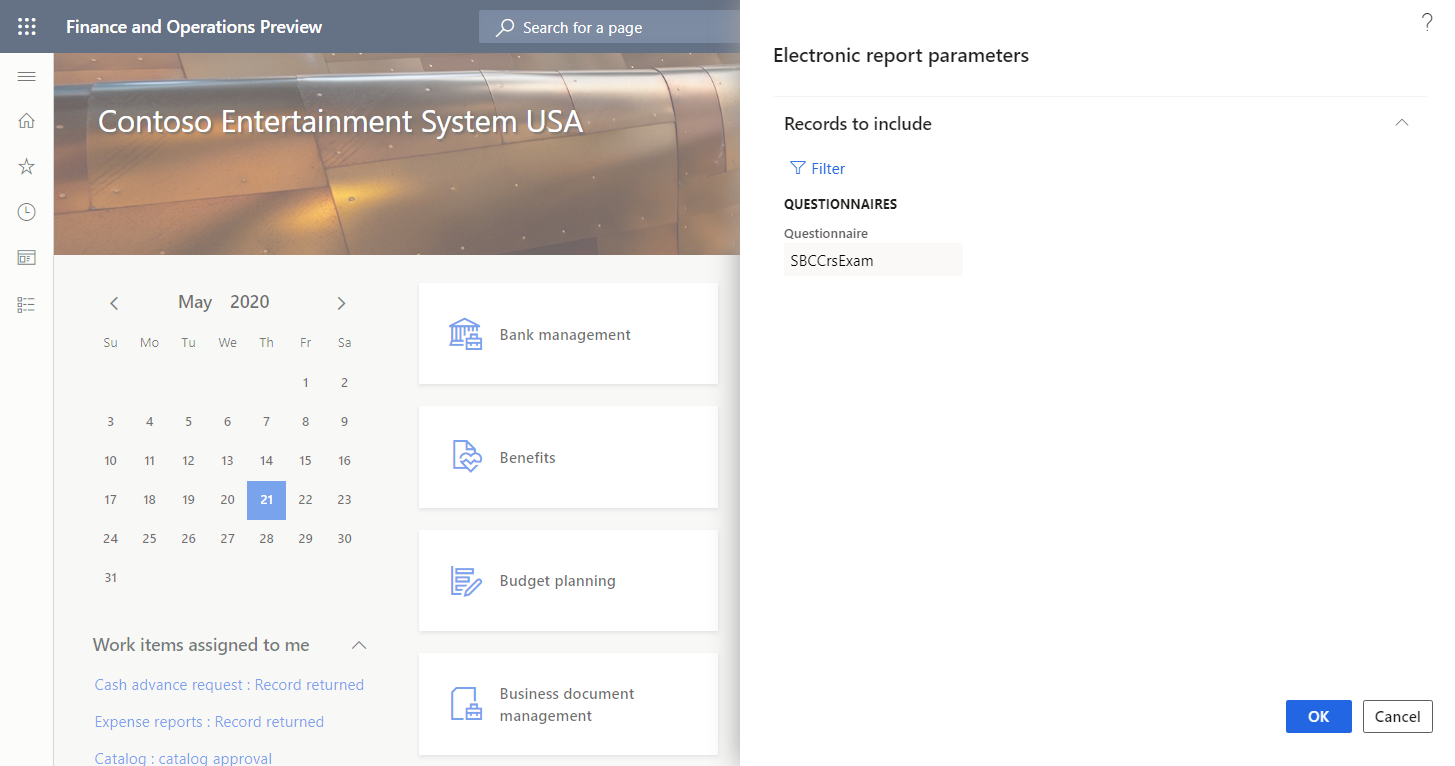 Specifying the selection criteria in the Electronic report dialog box.
