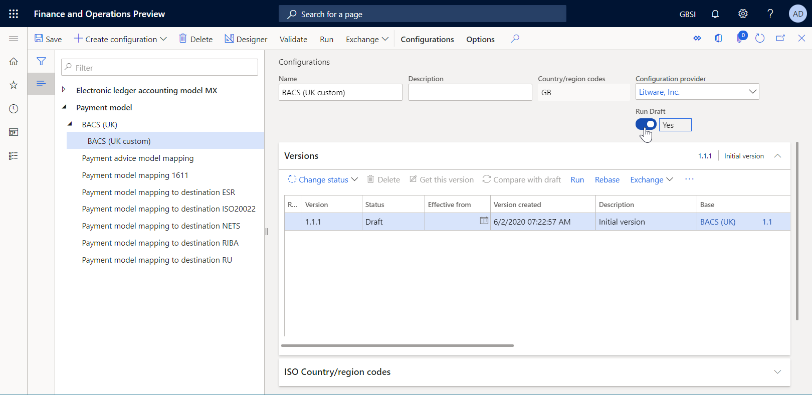 Screenshot of the Run Draft option on the Configurations page.