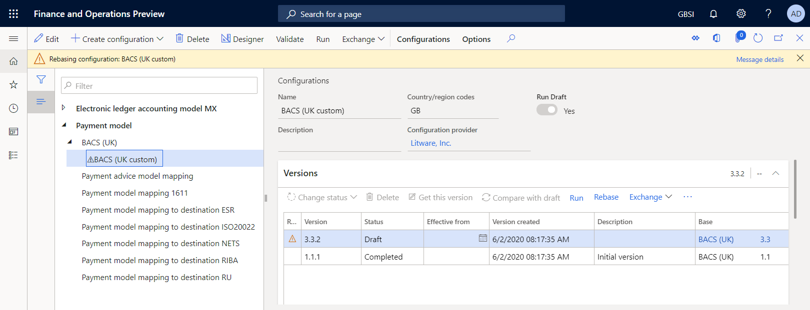 Screenshot of the Rebased configuration with conflicts on the Configurations page.