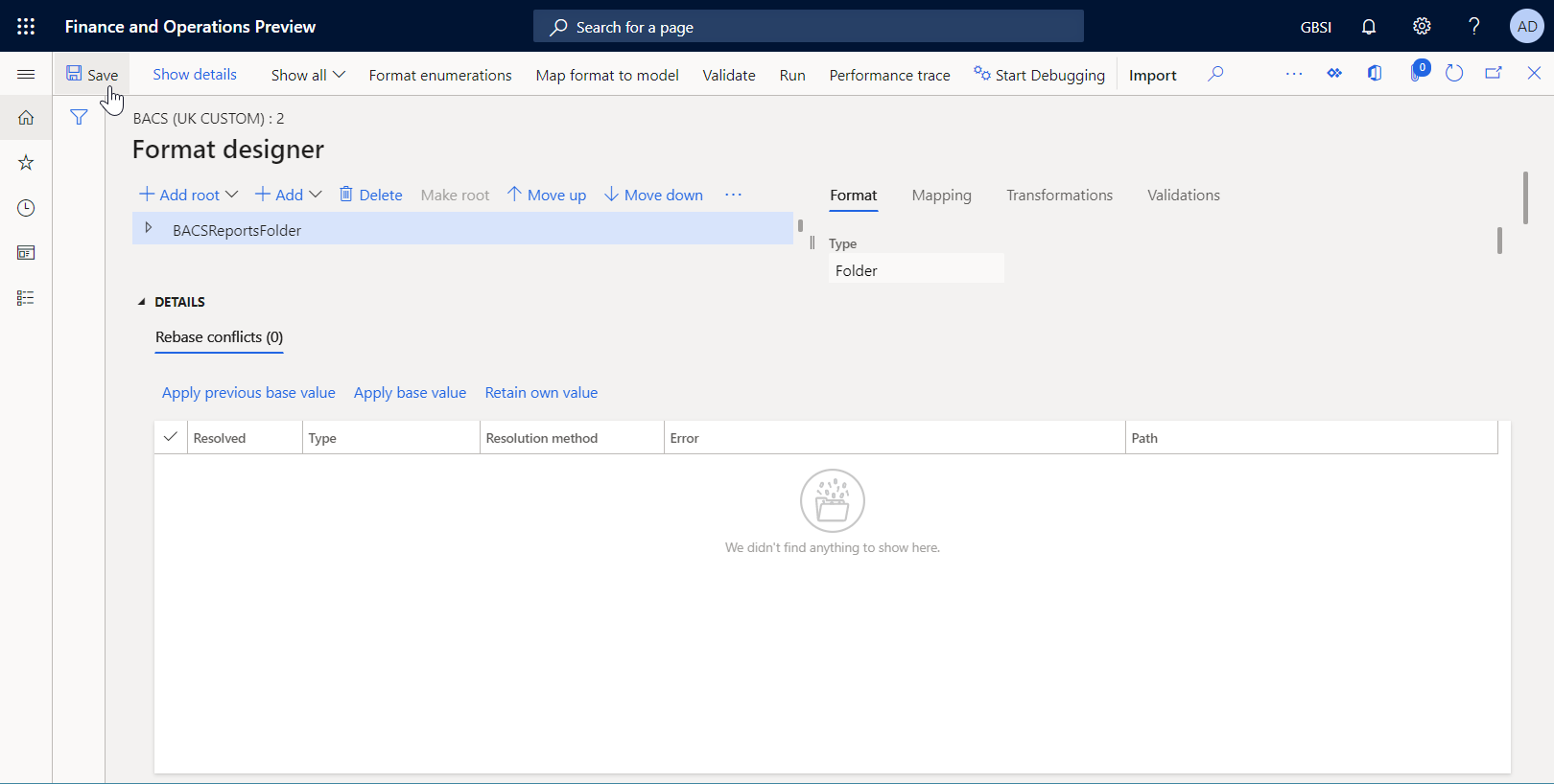 Screenshot of the Conflict resolved in the ER Operations designer.