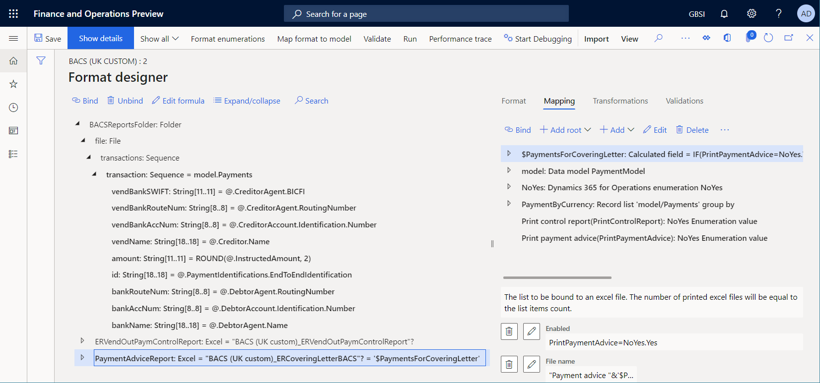 Screenshot of the Merged format in the ER Operations designer.