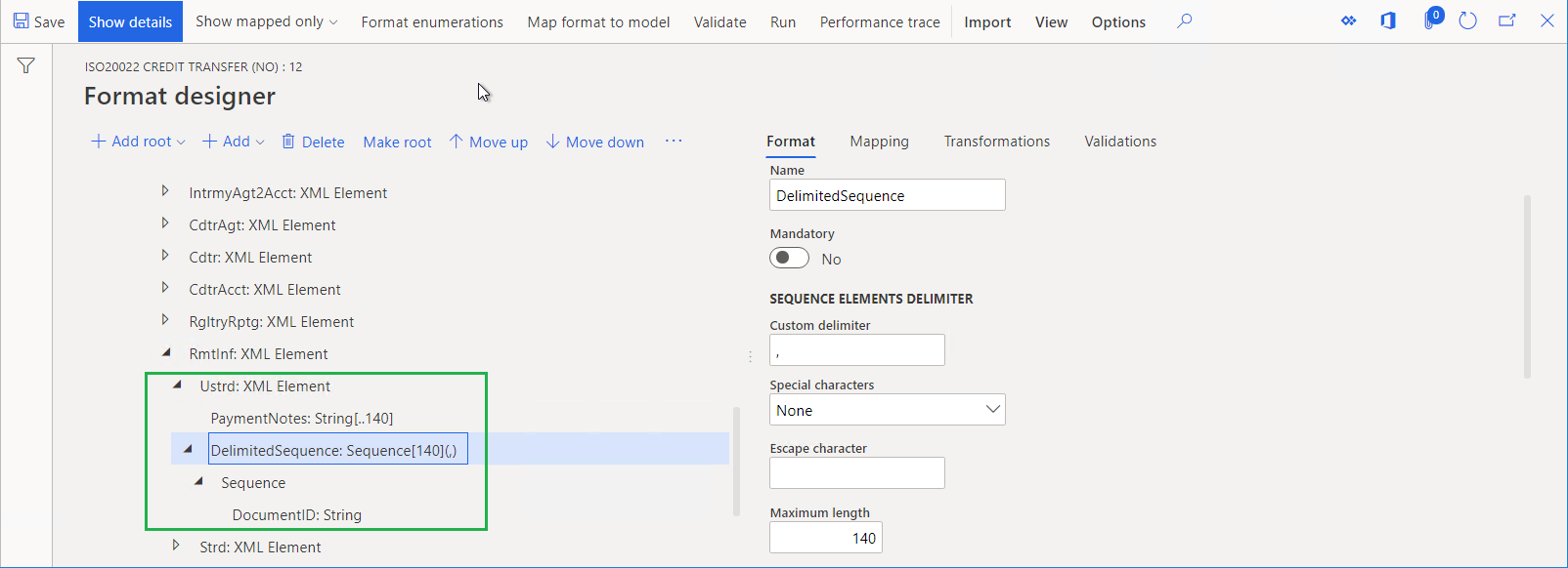Screenshot of PaymentNotes and DelimitedSequence components.