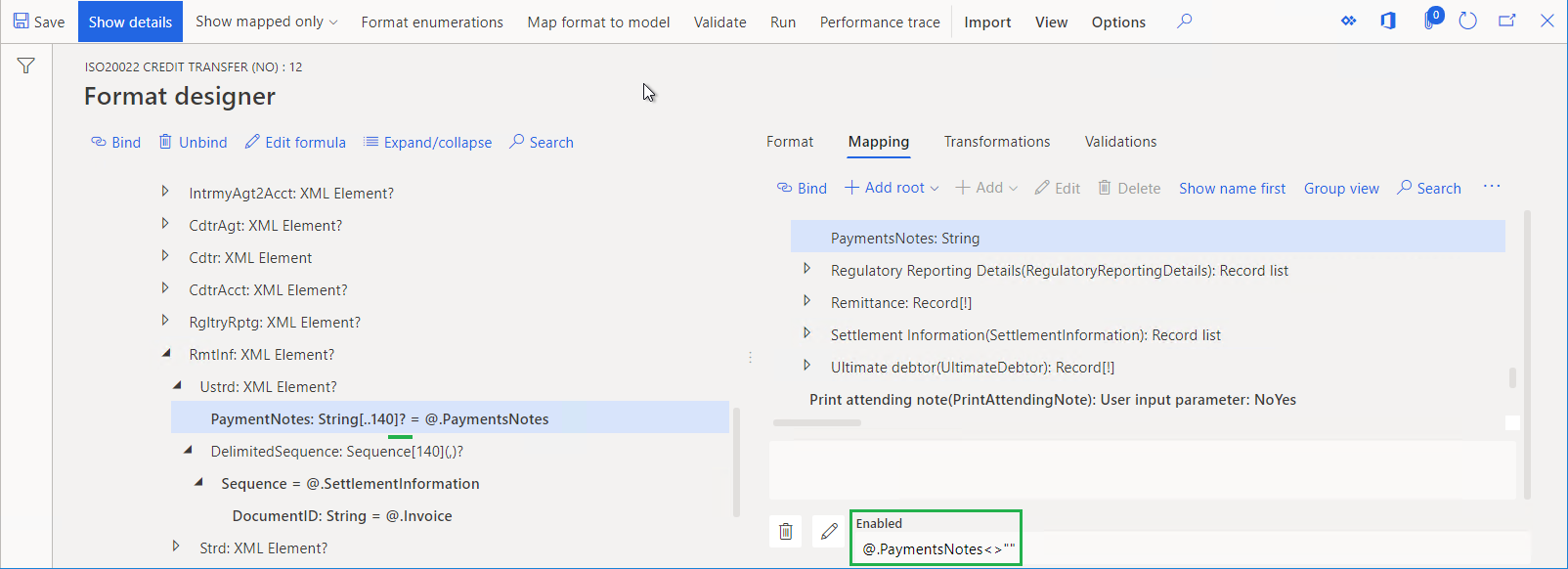 Screenshot of the expression for the PaymentNotes component.