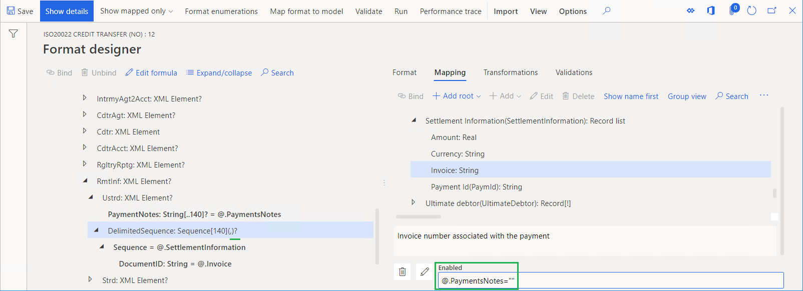 Screenshot of the expression for the DelimitedSequence component.
