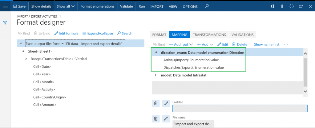 Screenshot of the direction_enum data source.