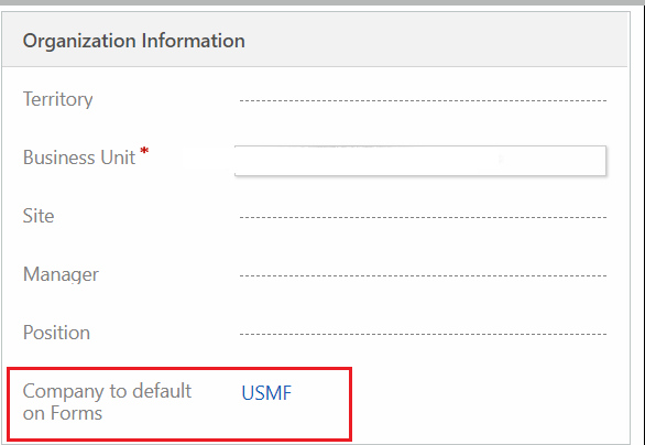 Screenshot of setting default company on Organization Information section.