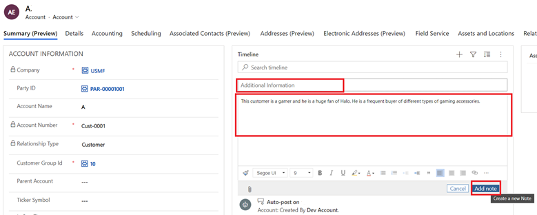 Screenshot of entering a title and description for a note.