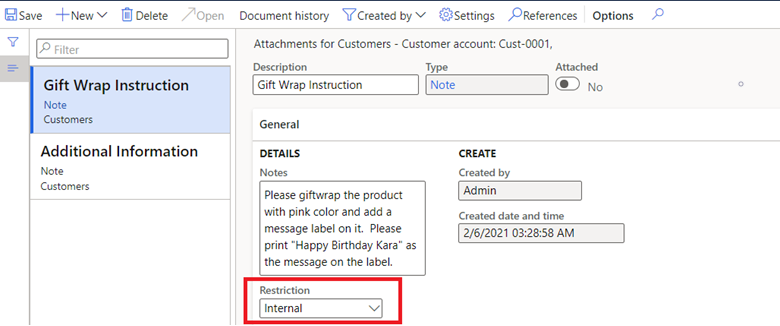 Screenshot of Restriction field.