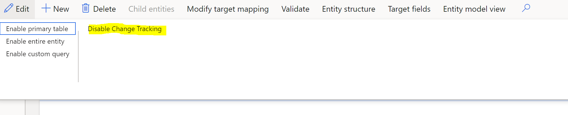 Screenshot of selecting Disable Change Tracking.