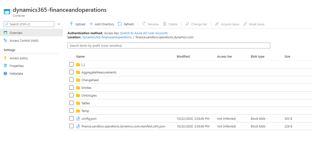 Screenshot of Change feed folder in the data lake folder structure.