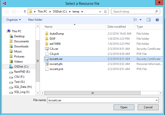 Screenshot of the Select a resource file dialog.