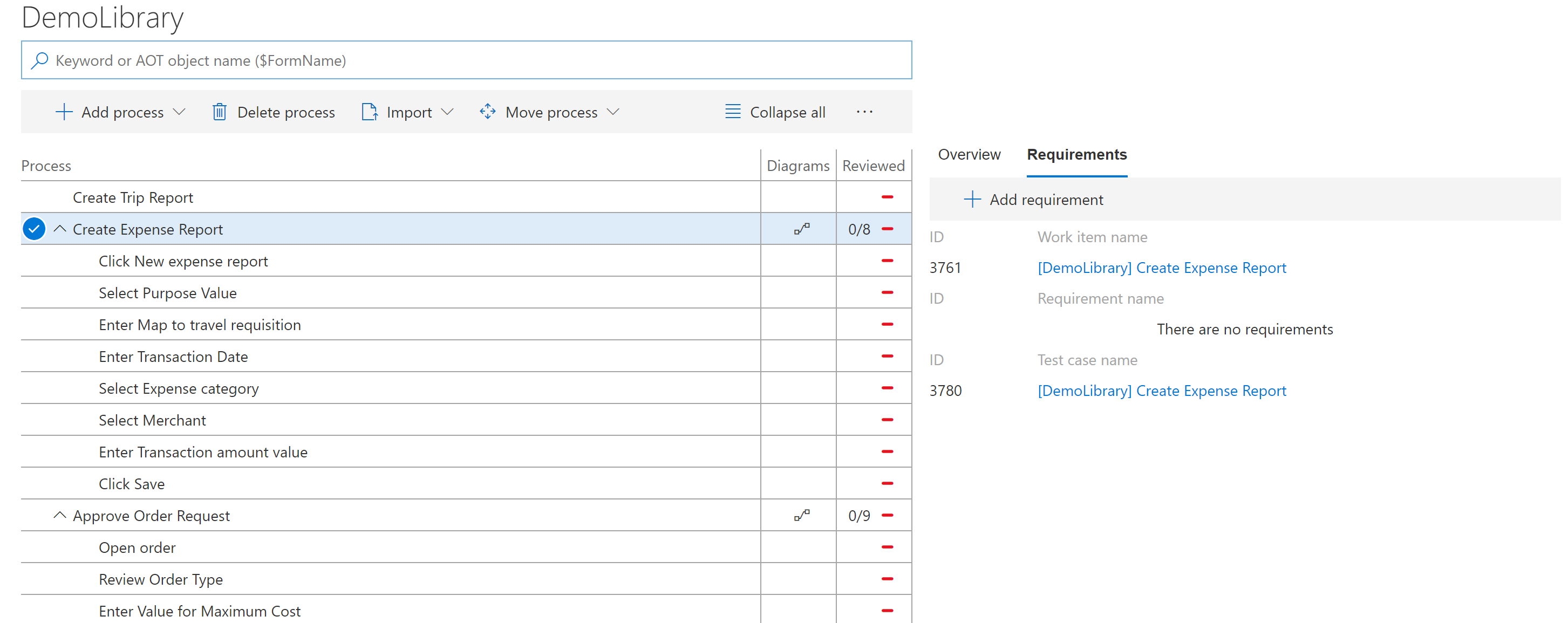 Screenshot of View test case.