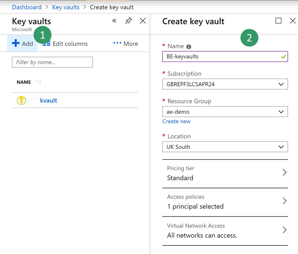 Screenshot of New Key Vault.