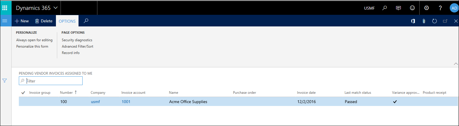 Screenshot of the Pending vendor invoices assigned to me page.